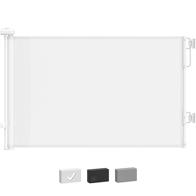 Cumbor 55" Wide Retractable Baby Gates for Stairs, Mom's Choice Award - Mesh Dog Gate for Doorways, Pet Safety Essential Fit for Baseboards, Wide Toddlers Gates for Hallways, Indoor & Outdoor, White-CubbioJoy