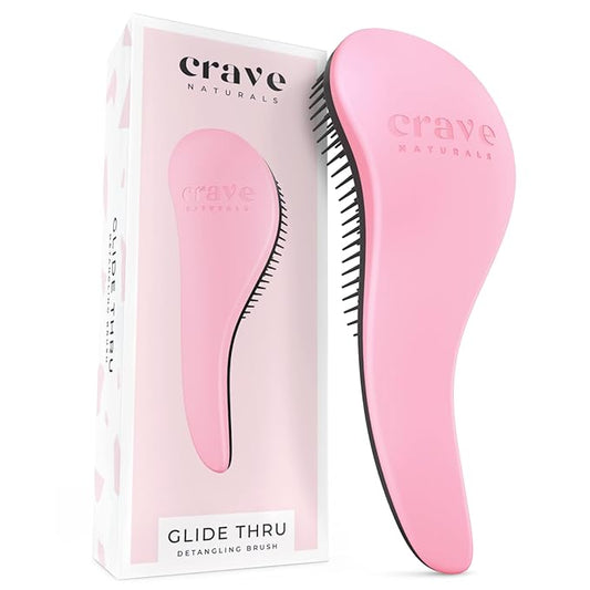 Crave Naturals Biggie Glide Thru Hair Brush - Detangler Brush for Curly, Straight, Wet or Dry Hair - Gentle Detangling Brushes for Adults, Kids, Toddlers - Hair Accessories for Women, 8.4"x3.4" - Pink-CubbioJoy