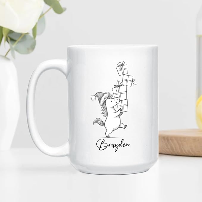Awesome Horse Coffee Mug Gift for Horses Lovers Brother Sister Birthday Christmas, Personalized Horses Accent Teacup, Customized Name Horse Ceramic Mug 11Oz 15Oz, Cute Animal White Cup Gift For Kids-CubbioJoy