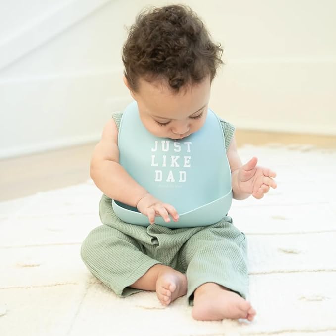 Baby Bib for Eating by Bella Tunno, Waterproof Silicone Bib with Large Food Catcher, Adjustable Fit for Babies 4-12 months & Toddlers 1-3 Years, Boys & Girls, Just Like Dad-CubbioJoy