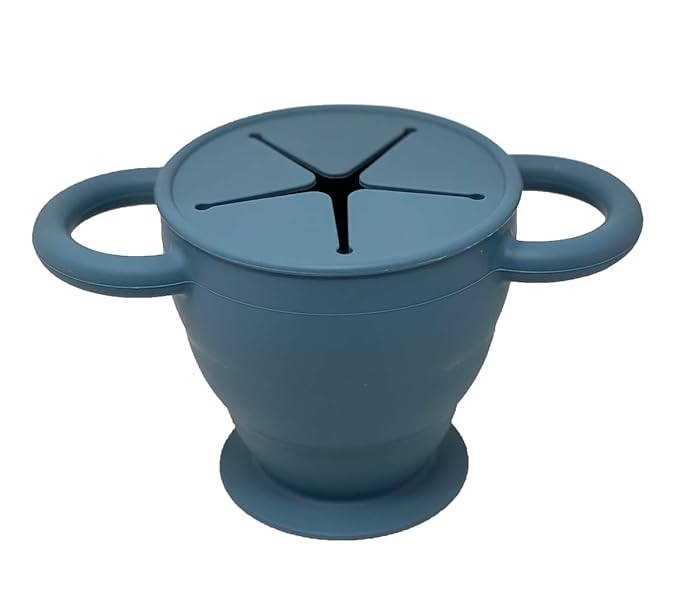 BraveJusticeKidsCo | Snack Attack II Snack Cup | Collapsible Silicone Snack Container | Toddler and Baby Snack Catcher Lid (Blue Steel)-CubbioJoy