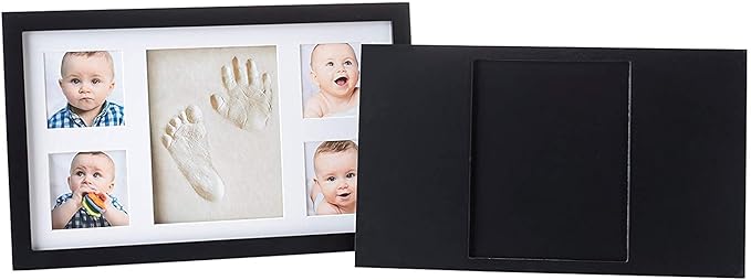 Baby Hand and Footprint Kit - Newborn Keepsake Picture Frame, Inkless Foot & Handprint Clay Mold - Baby Registry, New Mom Baby Shower, Gender Reveal Gift, Personalized Boy or Girl Nursery Photo Prints (Large, Black)-CubbioJoy