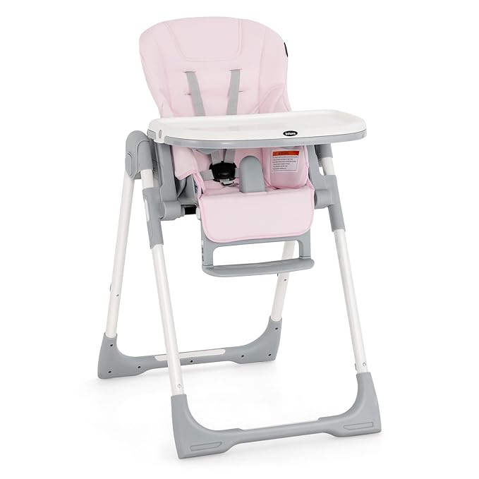 INFANS High Chair for Babies & Toddlers, Foldable Highchair with Multiple Adjustable Backrest, Footrest and Seat Height, Removable Tray, Detachable PU Leather Cushion, Built-in Rear Wheels (Pink)-CubbioJoy