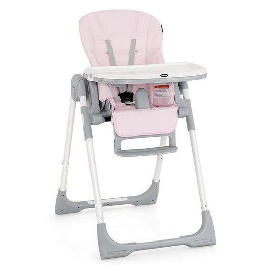 INFANS High Chair for Babies & Toddlers, Foldable Highchair with Multiple Adjustable Backrest, Footrest and Seat Height, Removable Tray, Detachable PU Leather Cushion, Built-in Rear Wheels (Pink)-CubbioJoy
