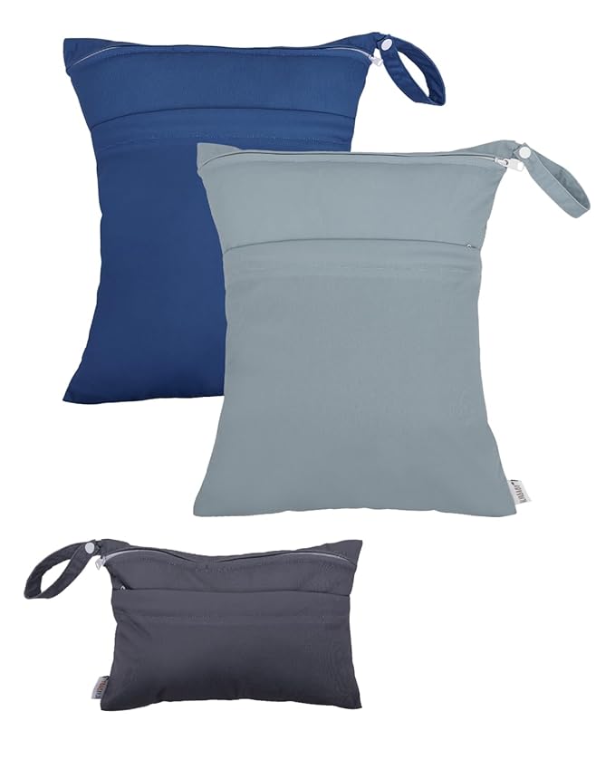 ALVABABY 3 Cloth Diaper Wet Dry Bags Waterproof Reusable with Two Zippered Pockets Travel Beach Pool Daycare Soiled Baby Items Yoga Gym Bag for Swimsuits or Wet Clothes Small medium Large 3L-SML01-CubbioJoy