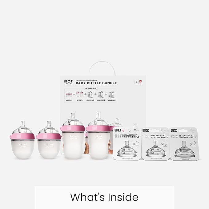 Comotomo Baby Bottle Bundle, Pink, (7 Piece Set)-CubbioJoy