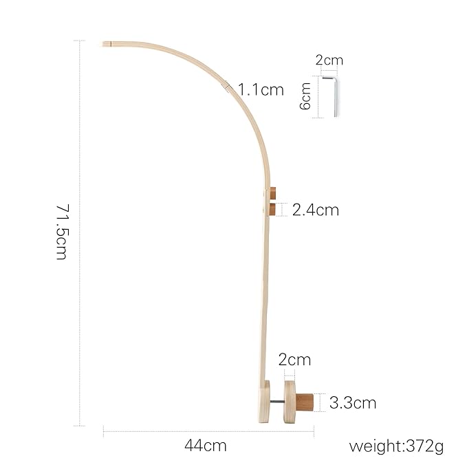 Baby Crib Mobile Arm - Wooden Baby Mobile Crib Holder for Hanging Baby Crib Attachment for Nursery Decor (Curved Structural Arm)-CubbioJoy