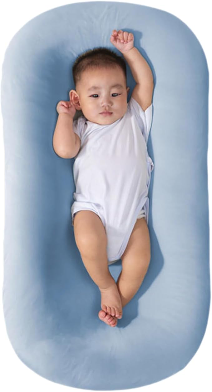 Baby Lounger Pillow Soft Organic Cotton Breathable Infant Lounger for Home and Travel (Blue)-CubbioJoy