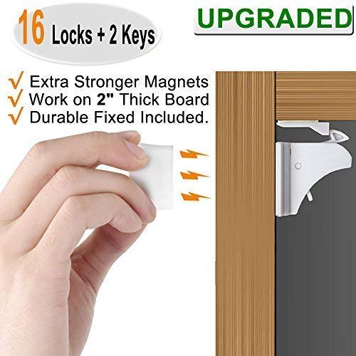 16 Pack Child Safety Magnetic Cabinet Locks - Vmaisi Children Proof Cupboard Baby Locks Latches - Adhesive for Cabinets & Drawers and Screws Fixed for Protection-CubbioJoy