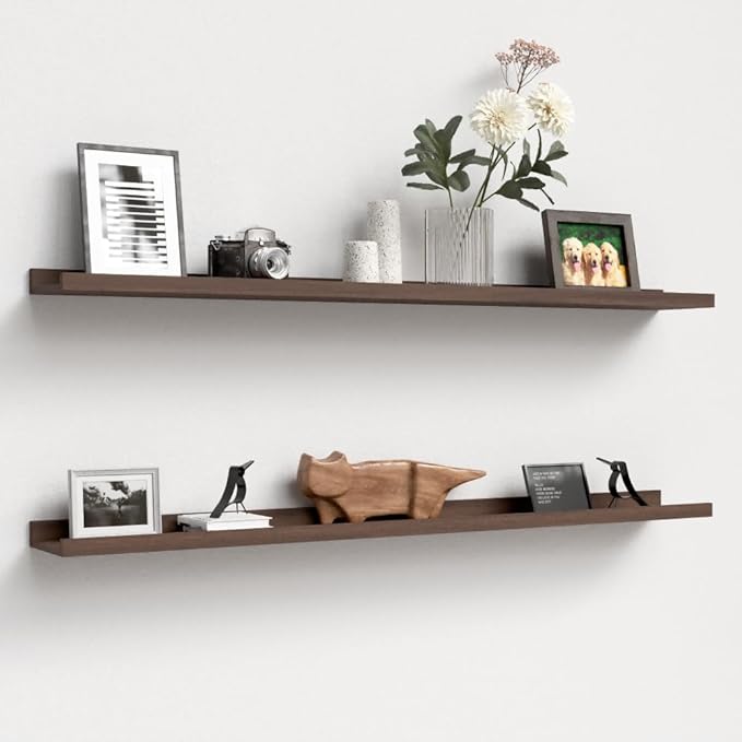 47.2 Inches Long Floating Shelves, 2 Set Farmhouse Wall Shelf for Bedroom, Nursery Book Shelf with Lip, Picture Ledge Shelf for Living Room, Bathroom, Kitchen - Walnut-CubbioJoy