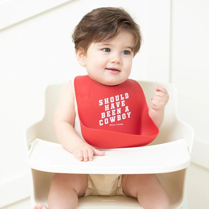 Baby Bib for Eating by Bella Tunno, Waterproof Silicone Bib with Large Food Catcher, Adjustable Fit for Babies 4-12 months & Toddlers 1-3 Years, Boys & Girls, Should Have Been A Cowboy-CubbioJoy
