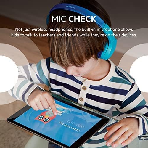 Belkin SoundForm Mini - Wireless Bluetooth Headphones for Kids with 30H Battery Life, 85dB Safe Volume Limit, Built-in Microphone - Kids On-Ear Earphones for iPhone, iPad, Fire Tablet & More - Blue-CubbioJoy