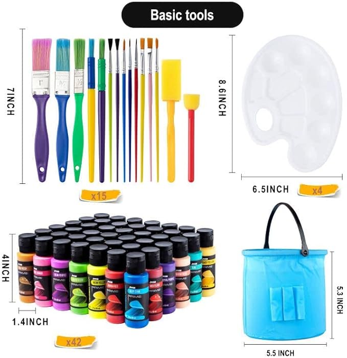 JOYIN Washable Tempera Paint Set for Kids 42PCS, Non Toxic Liquid Paint with 15 Brushes and 4 Palettes - Art Supply for Kids for Arts and Crafts Project, Finger Painting (2 oz Each)-CubbioJoy
