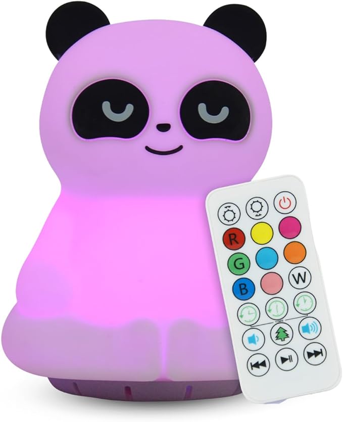 Combined Bluetooth Speaker & LED Nightlight With 9 Color Emissions, Child Friendly Silicone & BPA Free Monkey, USB Recharging, Receives Audio From Computer, Phone Or Tablet, Remote Control (Panda)-CubbioJoy