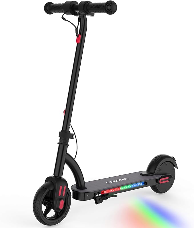 Caroma Electric Scooter for Kids Ages 6-12,150W/180WMotor,10 MPH Max Speed & 7 Miles,Colorful Lights,Adjustable Height & Speed,LED Display,Foldable Kids Electric Scooter 132 Lbs Max Load,Idea Gift-CubbioJoy