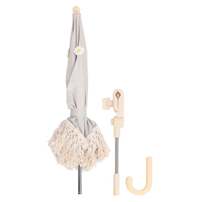 Baby Outdoor Parasols, Baby Stroller Parasol Umbrella with Adjustable Clamp, Toddler Parasol for Trolley Wheelchair Beach Chair, Outdoor Activities (Beige with-CubbioJoy