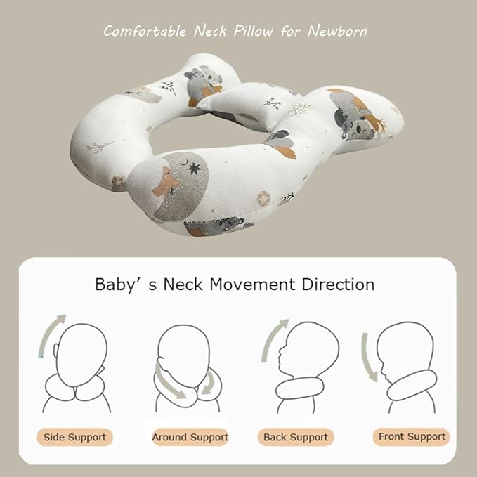 Baby Neck Pillows, Comfortable Baby Travel Head Neck Support Pillow for Car Seat Stroller Pushchair, Soft PP Cotton Travel Pillow for 0-1 Year Old Toddler Infant Newborn, Koala-CubbioJoy