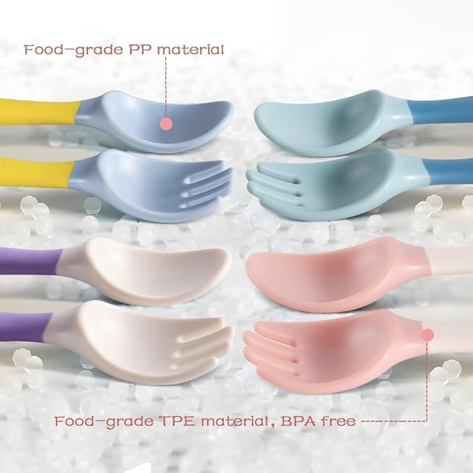 Baby Utensils Spoons and Forks Set Bendable Self-Feeding Silverware for Toddler Children with Travel Case Gum Friendly Food Grade (4 Set)-CubbioJoy