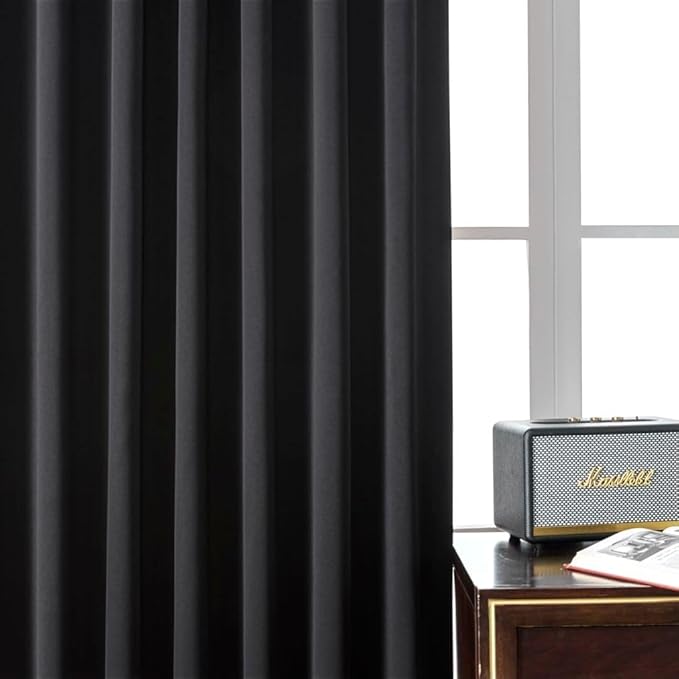 Joydeco Blackout Curtains for Bedroom, Black Out Curtains 96 Inch Long, Black Curtains with Rod Pocket Back Tab, Room Darken Light Blocking Noise Reducing Wrinkle-Free Drapes for Living Room, 2 Panels-CubbioJoy