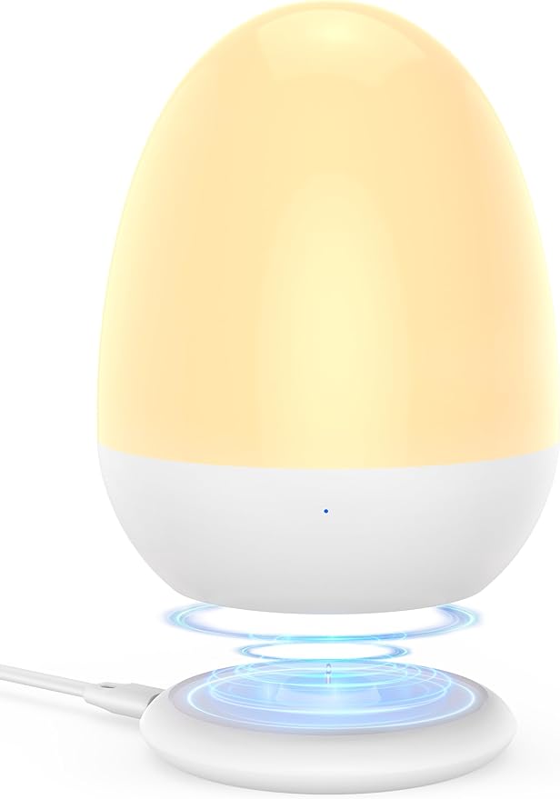 JolyWell Baby Night Light for Kid, Portable Egg Nightlight with Stable Charging Pad, Touch Nursery Night Lamp for Breastfeeding, Toddler Night Light for Bedroom, Timer Setting, ABS+PC, White-2-CubbioJoy