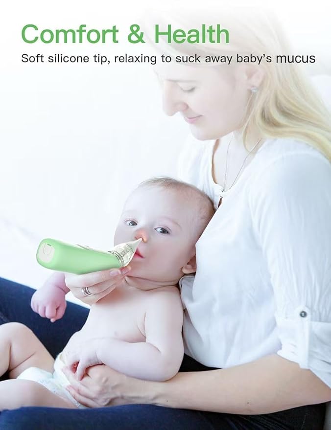 Baby Nasal Aspirator, Electric Nose Sucker with 5 Levels Suction, Soothing Light & Nursery Rhymes (Green)-CubbioJoy