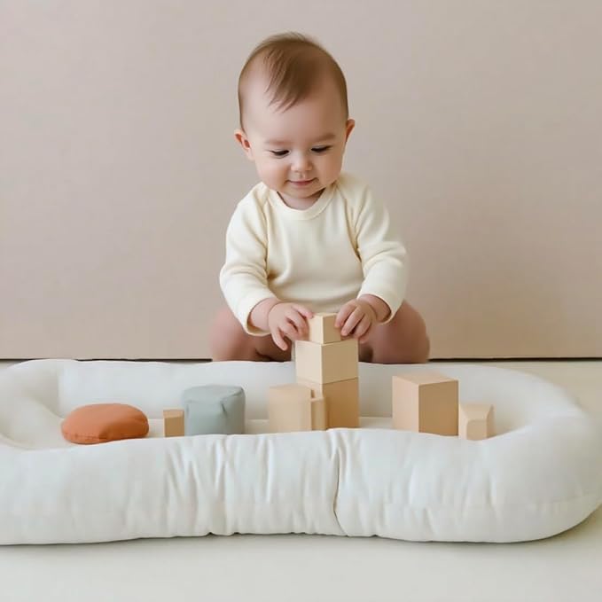 Baby Lounger - Snuggle Cozy Me Infant Lounger for Newborns | Breathable & Soft, Portable Awake-Time Pad, Essential Baby Gift- Natural (Lounger Cover Included)-CubbioJoy