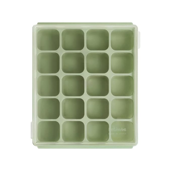 Baby Food Storage Silicone Cubes with Clip-On Lid Freezer Tray Baby Food Soups Purees Ice Easy and Safe Design Made in Korea (20 Celadon Green)-CubbioJoy