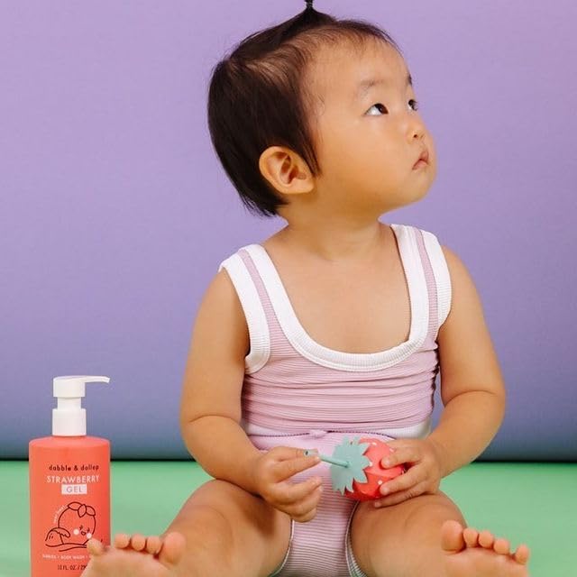 Dabble & Dollop Strawberry Body Wash & Shampoo – 3-in-1 Natural Bubble Bath for Kids, Made in USA, No Parabens or Sulfates, Vegan, Gluten-Free, Tear-Free (10oz, Pack of 2)-CubbioJoy