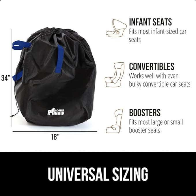 GORILLA GRIP Car Seat Travel Bag for Airplane Gate Check, Easy Carry Padded Backpack Bags Cover Carseats, Infant Baby Carriers and Toddler Booster Seats for Airport, Child Air Travels Essential, Blue-CubbioJoy