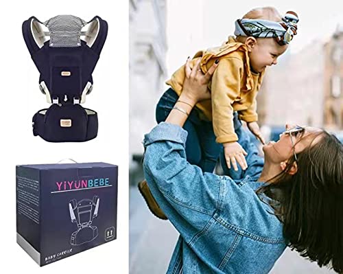 Baby Carrier, 3-in-1 Baby Carrier Newborn to Toddler with Hip Seat (Ergonomic M Position) for 0-36 Month/7-45lbs, Adjustable Size for Enhanced Lumbar Support,Perfect for On-The-go, Dark Blue-CubbioJoy