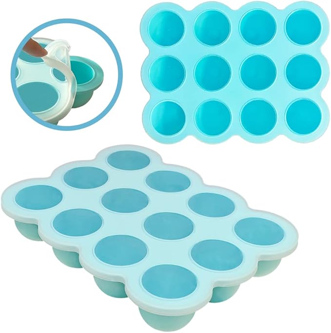 12x1.5oz Baby Food Freezer Tray with Clip Lid Light Green | Food Grade Silicone Storage Containers for Purees & Vegetables-CubbioJoy