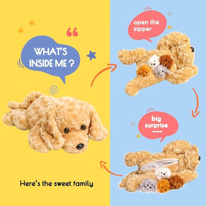 5 Pieces Dog Stuffed Animals for Girls,1 Mommy Dog with 4 Babies,Puppy Stuffed Animals Gifts for Girls 3 4 5 6 7 8 9 Years,Soft Plush Toys for Kids Christmas,Valentine's,Birthday,Children's Day-CubbioJoy