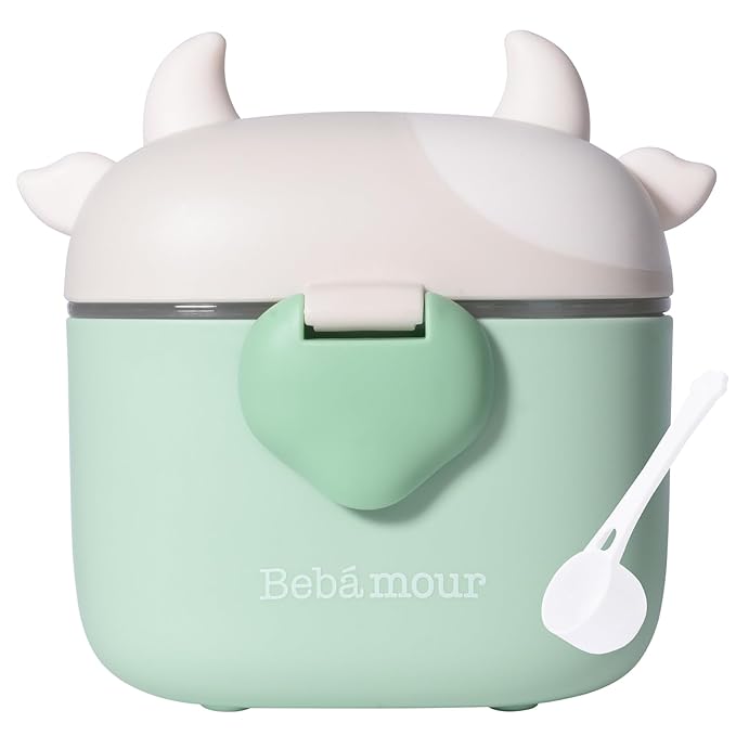 Bebamour Baby Formula Dispenser On The Go, Formula Container to Go, Formula Holder for Travel, Candy Fruit Snack Storage Container with Scoop and Leveller (Light Green Cow)-CubbioJoy