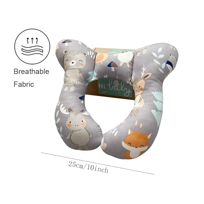 Baby Neck Pillows, Comfortable Baby Travel Head Neck Support Pillow for Car Seat Stroller Pushchair, Soft PP Cotton Travel Pillow for 0-1 Year Old Toddler Infant Newborn, Fox-CubbioJoy