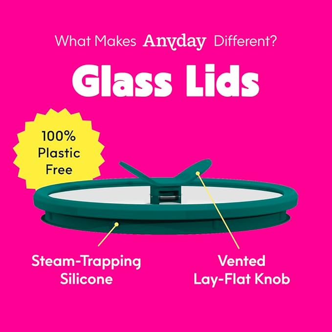 Anyday 4-Cup Glass Food Storage with Glass Lid, Round Shallow Dish | Plastic-Free Meal Prep & Microwave Cookware | Stackable Airtight Storage Container with Vented Lid for Microwave-Safe Reheating-CubbioJoy