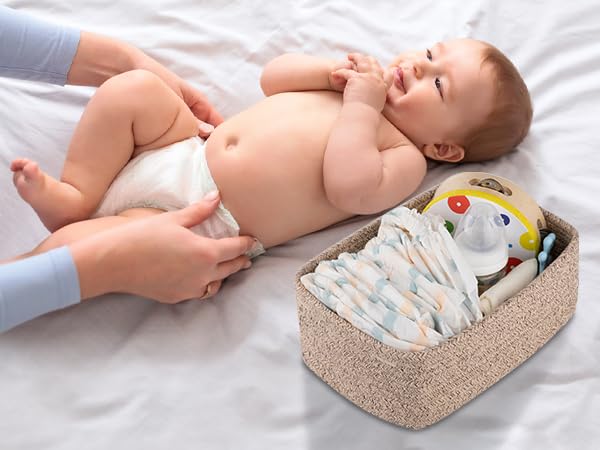4 Pack Small Storage Shelf Baskets for Organizing, Mini Woven Rope Storage Bins for Towels, Cute Decorative Closet Organizer，Baby Nursery, Gift Empty Baskets -11.81''Lx7.87''Wx4.72''H'-Brown-CubbioJoy