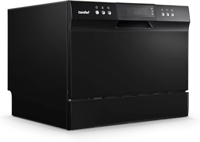 COMFEE’ Countertop Dishwasher, Energy Star Portable Dishwasher, 6 Place Settings & 8 Washing Programs, Speed, Baby-Care, ECO& Glass, Dish Washer for Dorm, RV& Apartment, Black-CubbioJoy