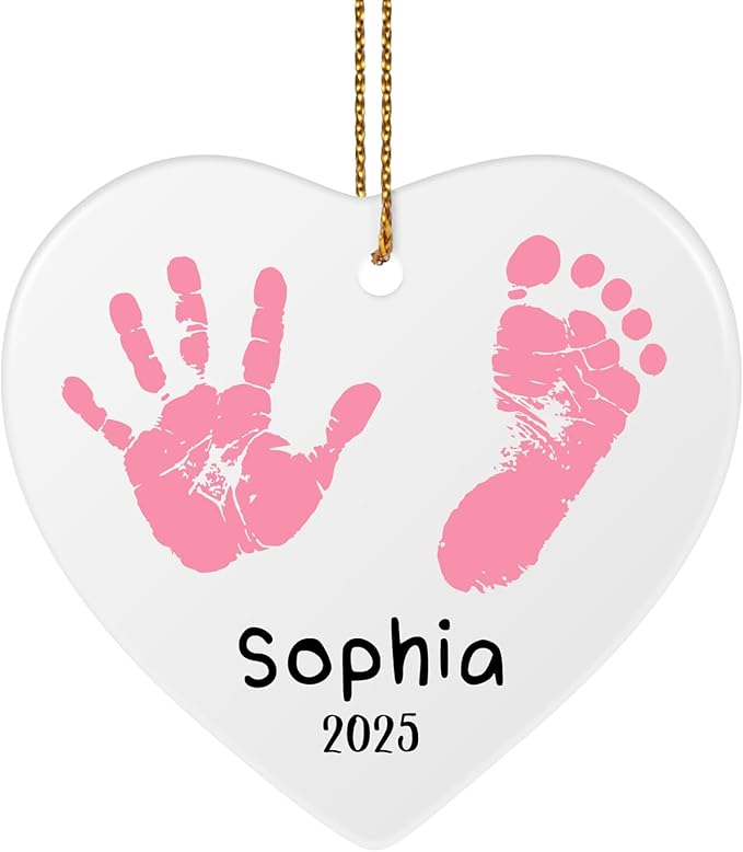 Baby Hand and Footprint Ornament - Baby's Frist Christmas Ornament with Photo, Name, Date - Personalized Baby Gifts, Newborn Keepsake, New Mom Gifts-CubbioJoy