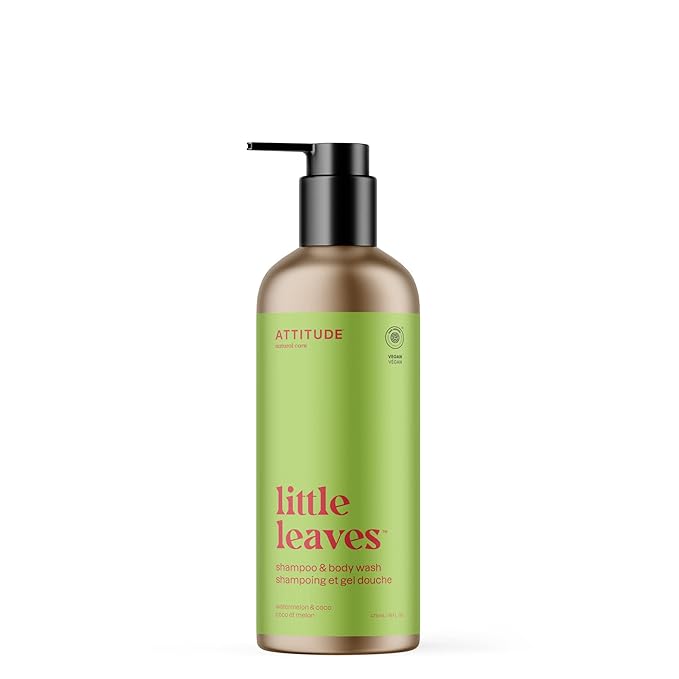 ATTITUDE Shampoo and Body Wash for Kids, EWG Verified Hair and Body Cleanser, Dermatologically Tested Soap, Plant and Mineral Based Bath, Vegan, Refillable Bottle, Watermelon and Coco, 16 Fl Oz-CubbioJoy