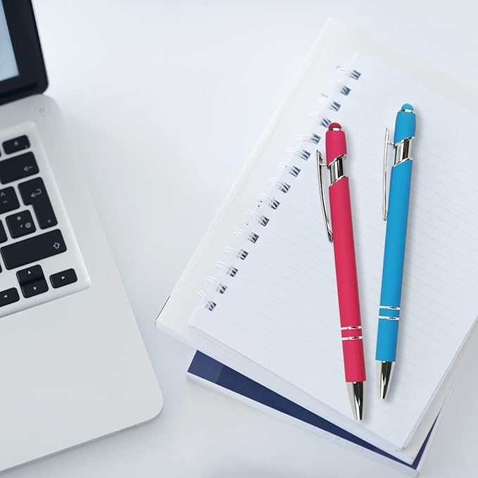 Ballpoint Pen with Stylus Tip, Soft Touch Click Metal Pen, 1.0mm Medium Point, Black Ink, 12 Count(4 Colors)-CubbioJoy