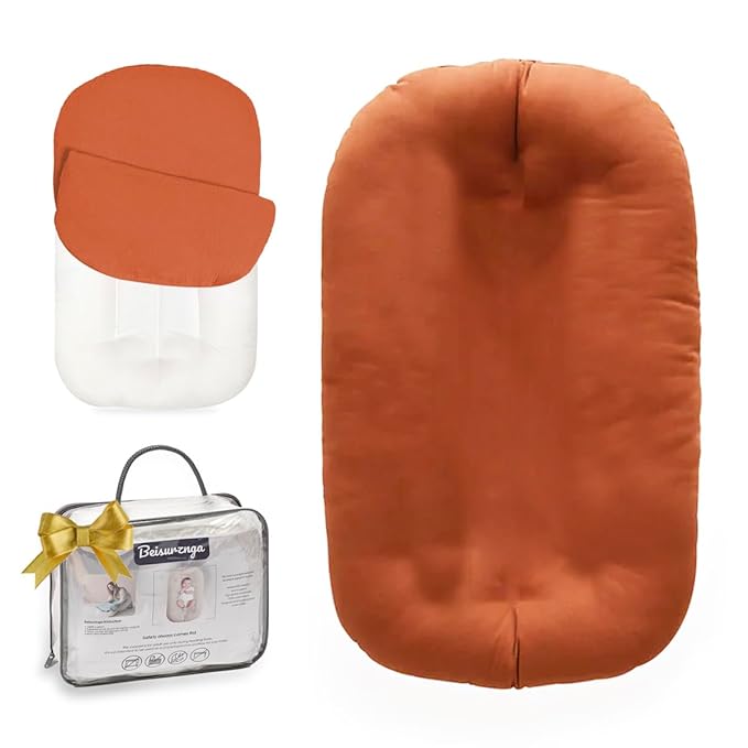 Baby Lounger - Snuggle Cozy Me Infant Lounger for Newborns | Breathable & Soft, Portable Awake-Time Pad, Essential Baby Gift- Orange (Lounger Cover Included)-CubbioJoy