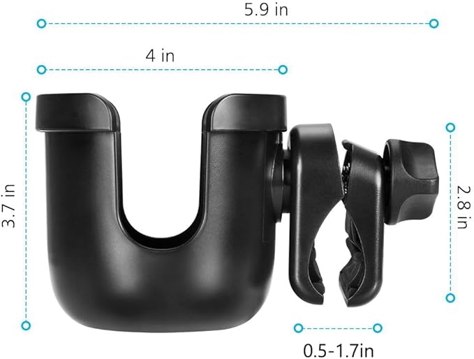Accmor Stroller Cup Holder, Universal Cup Holder, Bike Cup Holder, 360° Rotatable Large Caliber Drinks Holder for Stroller, Bike, Wheelchair, Walker, Black-CubbioJoy