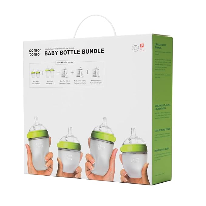Comotomo Baby Bottle Bundle, Green, (7 Piece Set)-CubbioJoy