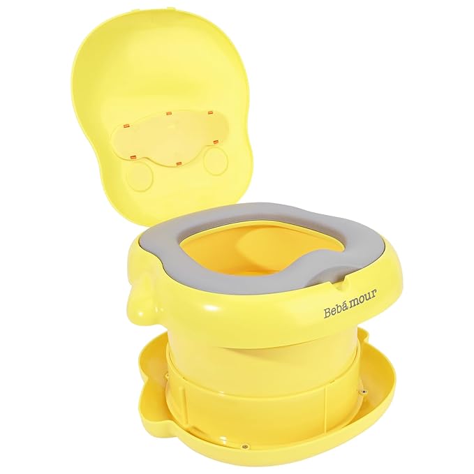 Bebamour Potty Training Toilet 3 in 1 Multi-Functional Potty Seat Detachable Baby Potty Step Stool Anti-Slip Stable Potty Training Toilet with 100 Pack Trash Bags (Yellow)-CubbioJoy