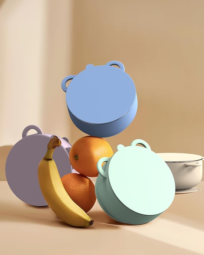 Baby Suction Bowls with Lids 4-Pack, 2-in-1 Stainless Steel 304 Toddler Bowl & Removable Silicone Suction Kids Bowl Plate Set Non Toxic Snack Dishes for Self-Feeding, Twilight Meadow-CubbioJoy