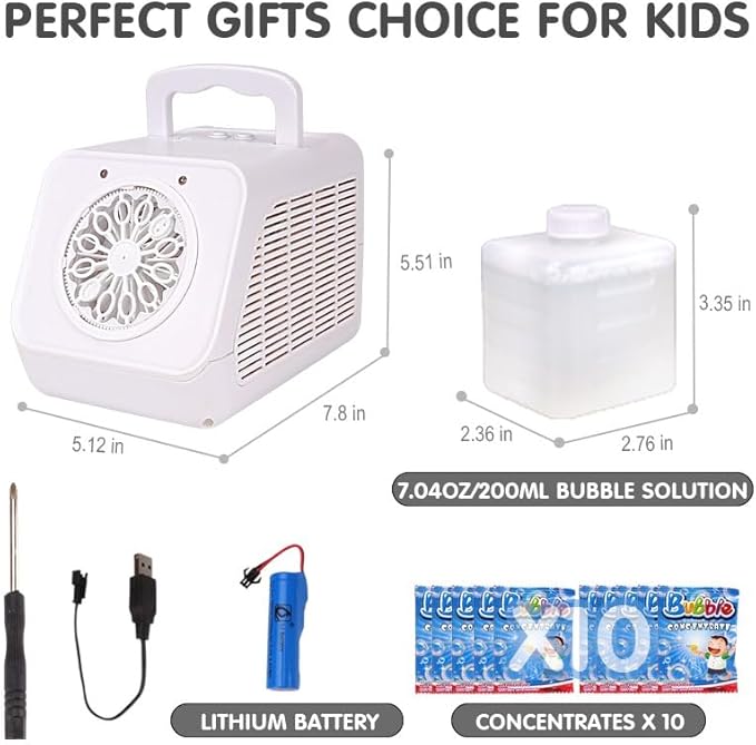 Automatic Rotating Bubble Machine 12 Holes Bubble Blower Plugin or Battery Operated Portable Bubble Maker 20000+ Big Bubbles Per Minute Bubbles for Outdoor Wedding Birthday Easter Party-CubbioJoy