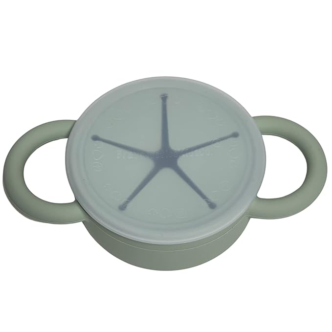 BraveJusticeKidsCo. | Snack Attack II Snack Cup | Collapsible Silicone Snack Container | Toddler and Baby Snack Catcher Lid (Desert Sage)-CubbioJoy