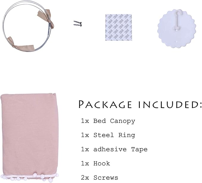 Bed Canopy with Pom Pom for Kids Crib Baby Girl Netting Cover Canopy Crib Curtain Reading Nook Hanging Tent Nursery Play Game Castle Room Decoration (Pink)-CubbioJoy