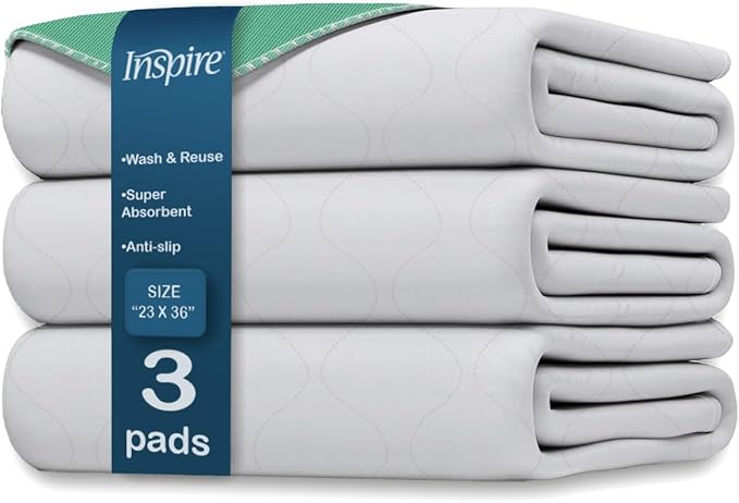 Inspire Washable and Reusable Incontinence Chair or Bed Pads | 3 Pack Waterproof Mattress Pad Chucks Pads | Reusable Bed Pads Washable Waterproof Chux Pads | Pee Pads for Adults Use As Pet Pad-CubbioJoy