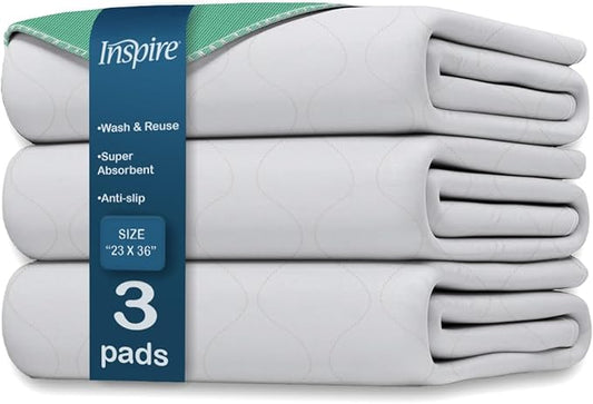 Inspire Washable and Reusable Incontinence Chair or Bed Pads | 3 Pack Waterproof Mattress Pad Chucks Pads | Reusable Bed Pads Washable Waterproof Chux Pads | Pee Pads for Adults Use As Pet Pad-CubbioJoy